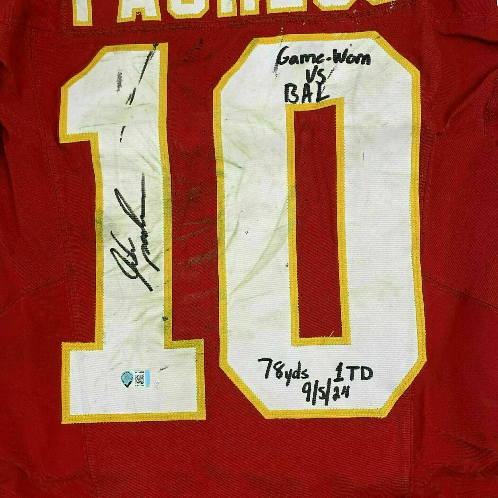 #10 Isiah Pacheco Signed & Inscribed Game-Worn Jersey vs Ravens