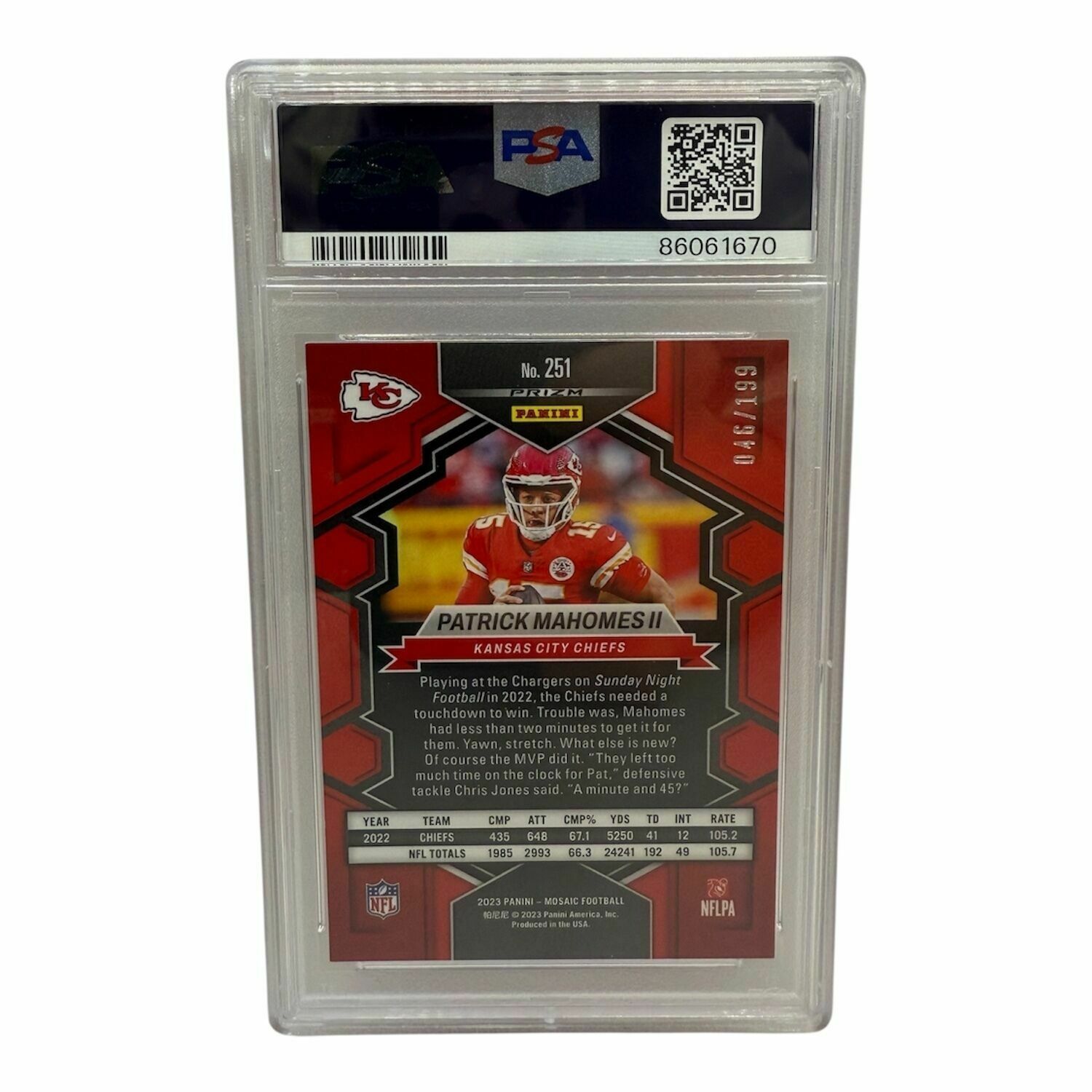 Patrick Mahomes II 2023 Panini Mosaic Orange National Pride Football Trading Card \199 - PSA Grade 9 Mint