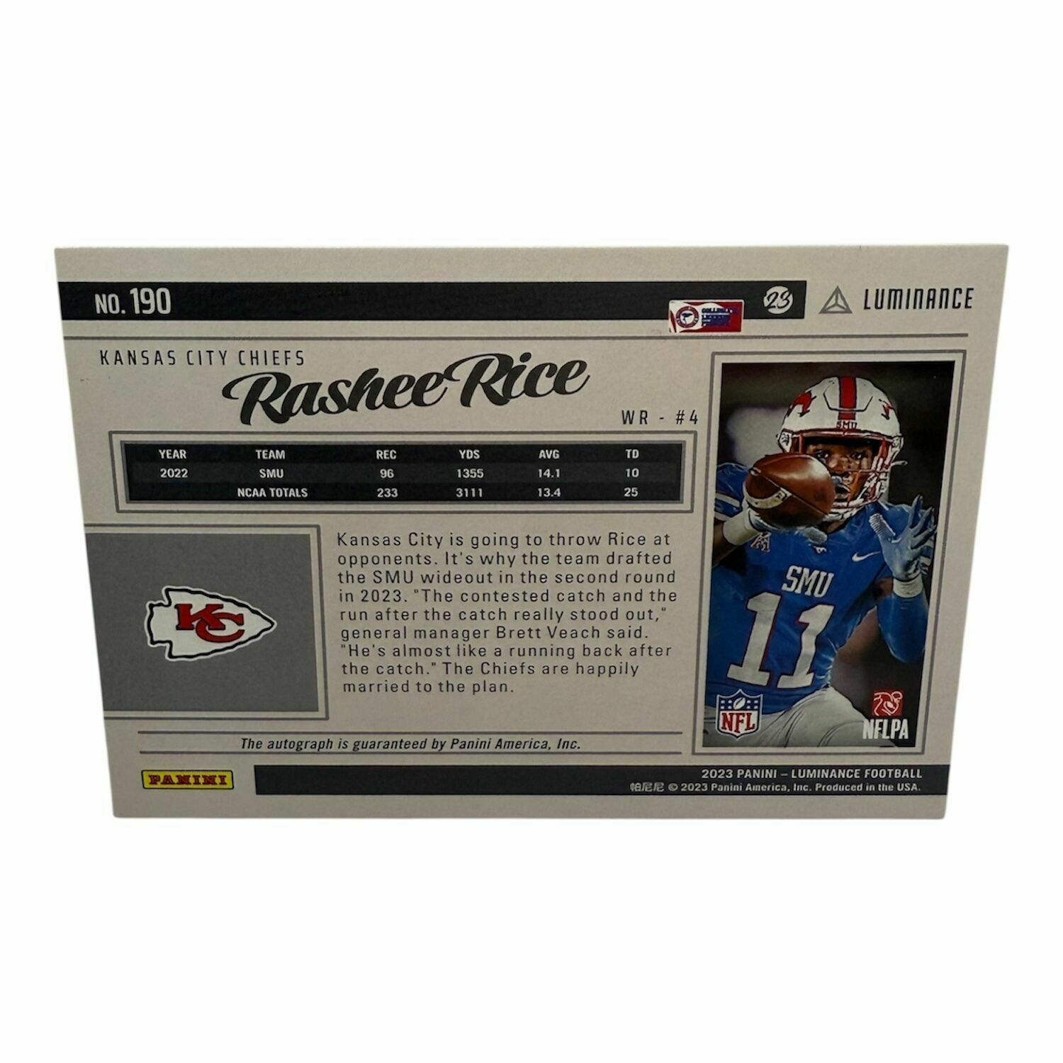 Rashee Rice 2023 Panini Luminance /99 Autograph Rookie Card