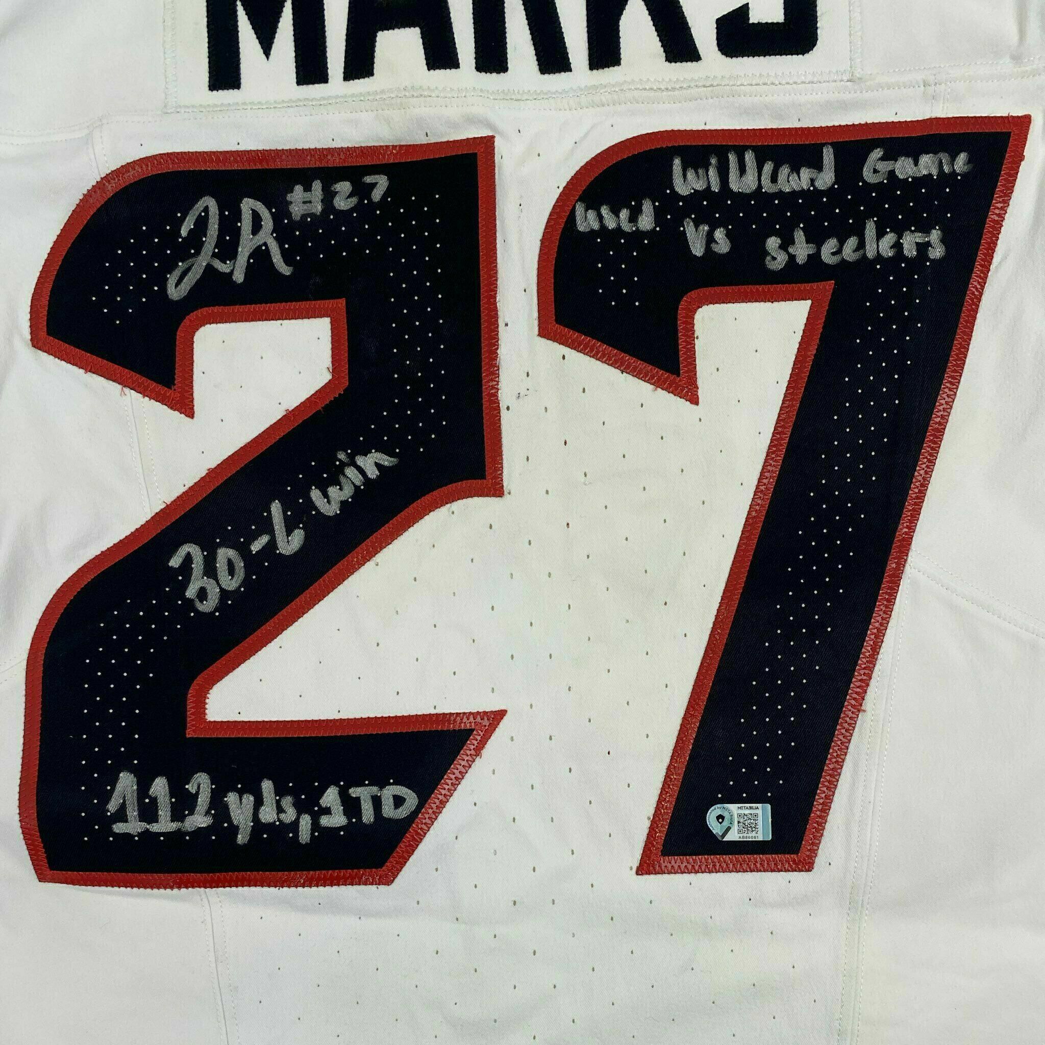 #27 Woody Marks Signed & Inscribed Game-Worn PLAYOFF Jersey vs PIT