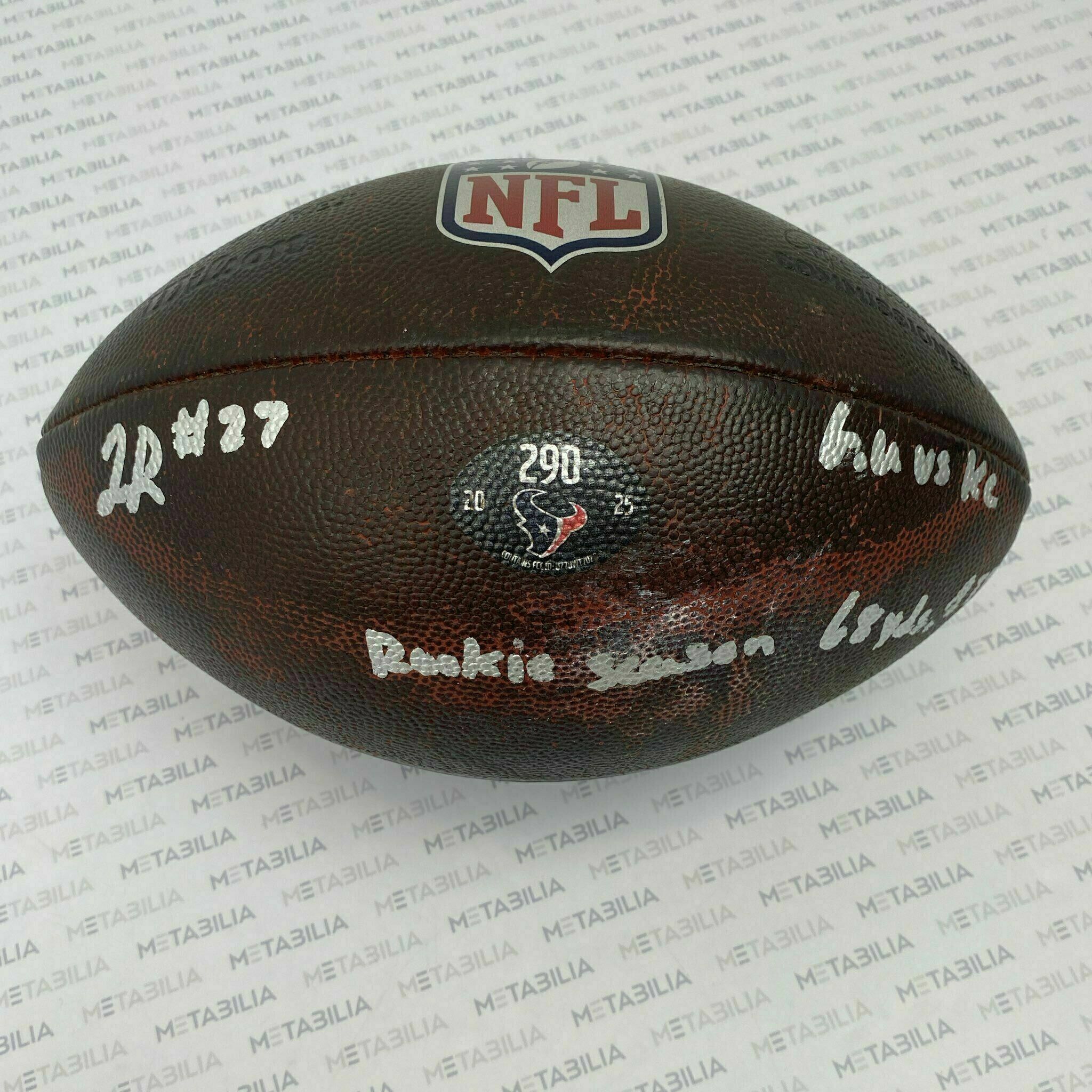 #27 Woody Marks Signed & Inscribed Game-Used Ball #290 vs Chiefs