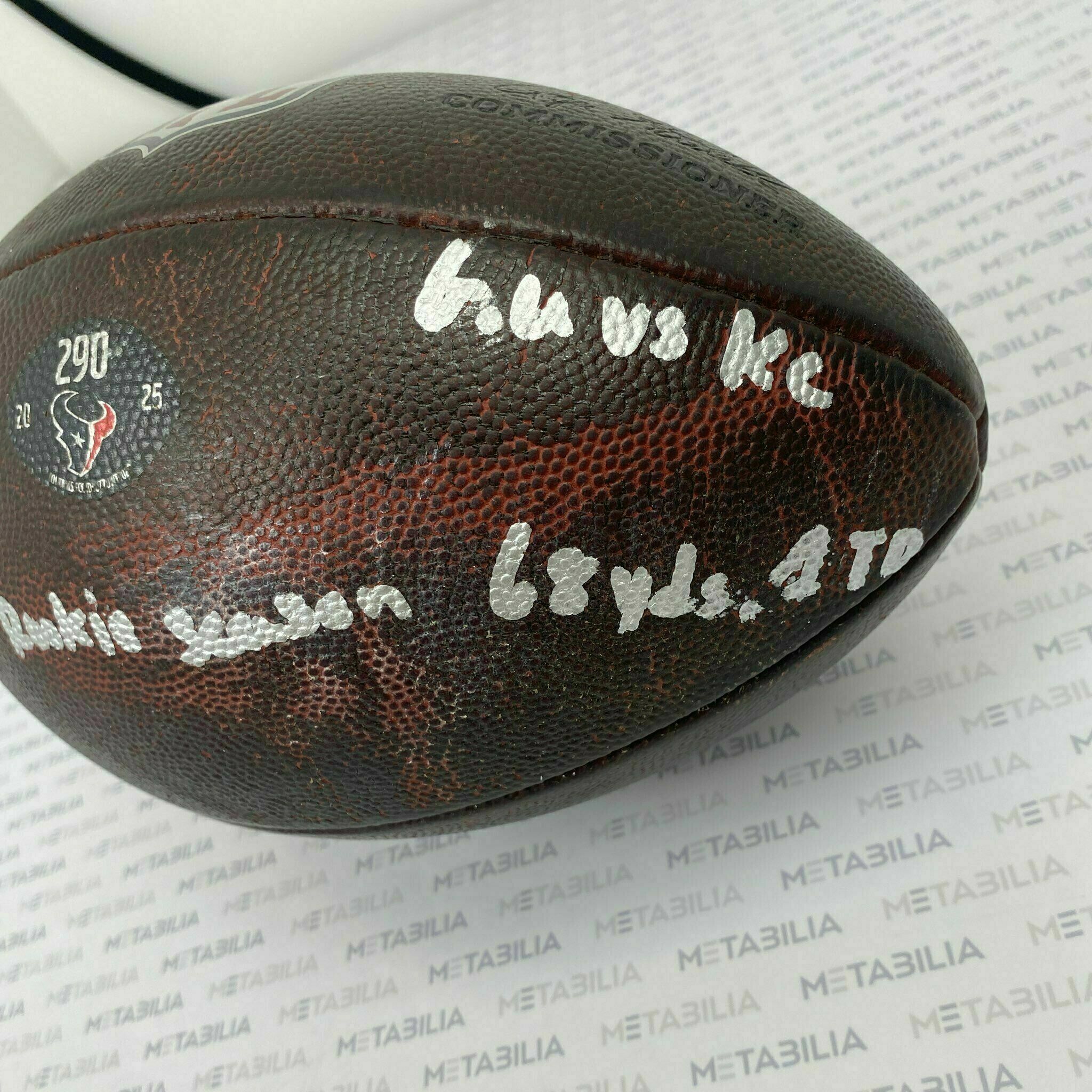 #27 Woody Marks Signed & Inscribed Game-Used Ball #290 vs Chiefs