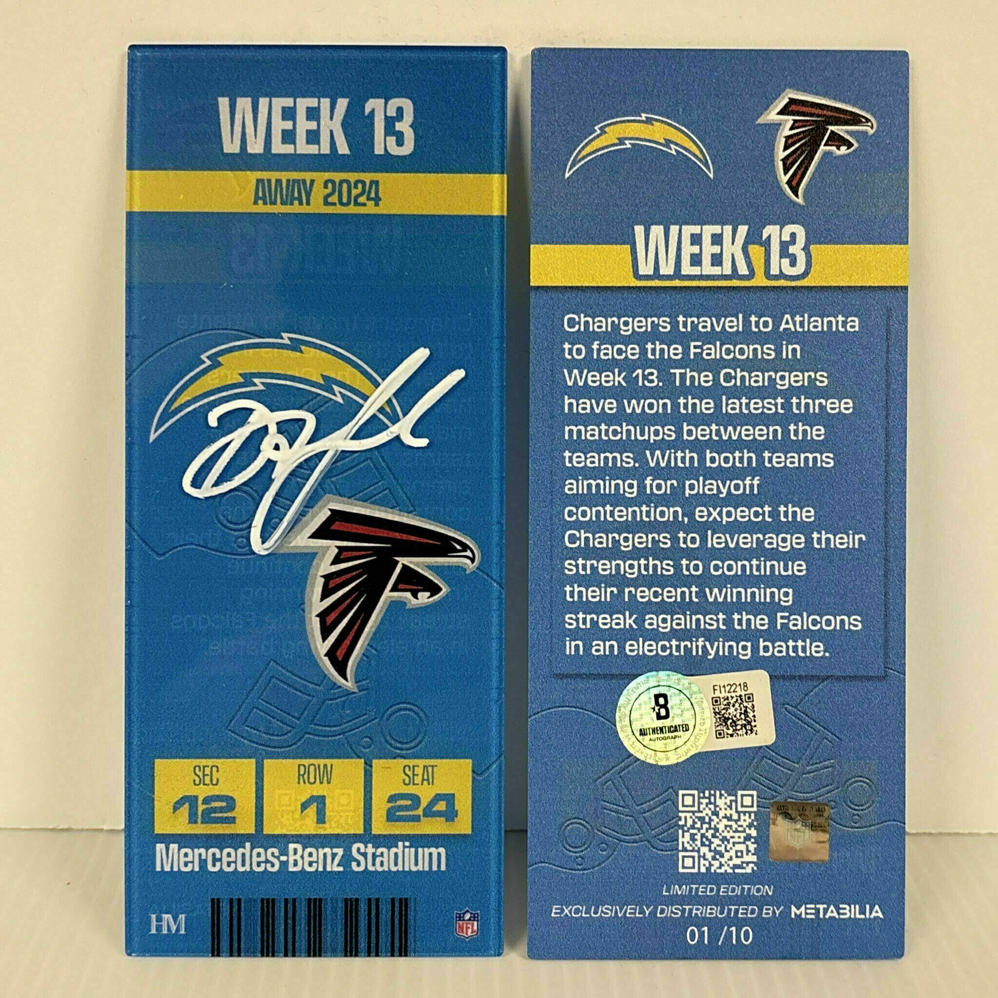 Drake London Autographed Week 13 Commemorative Ticket