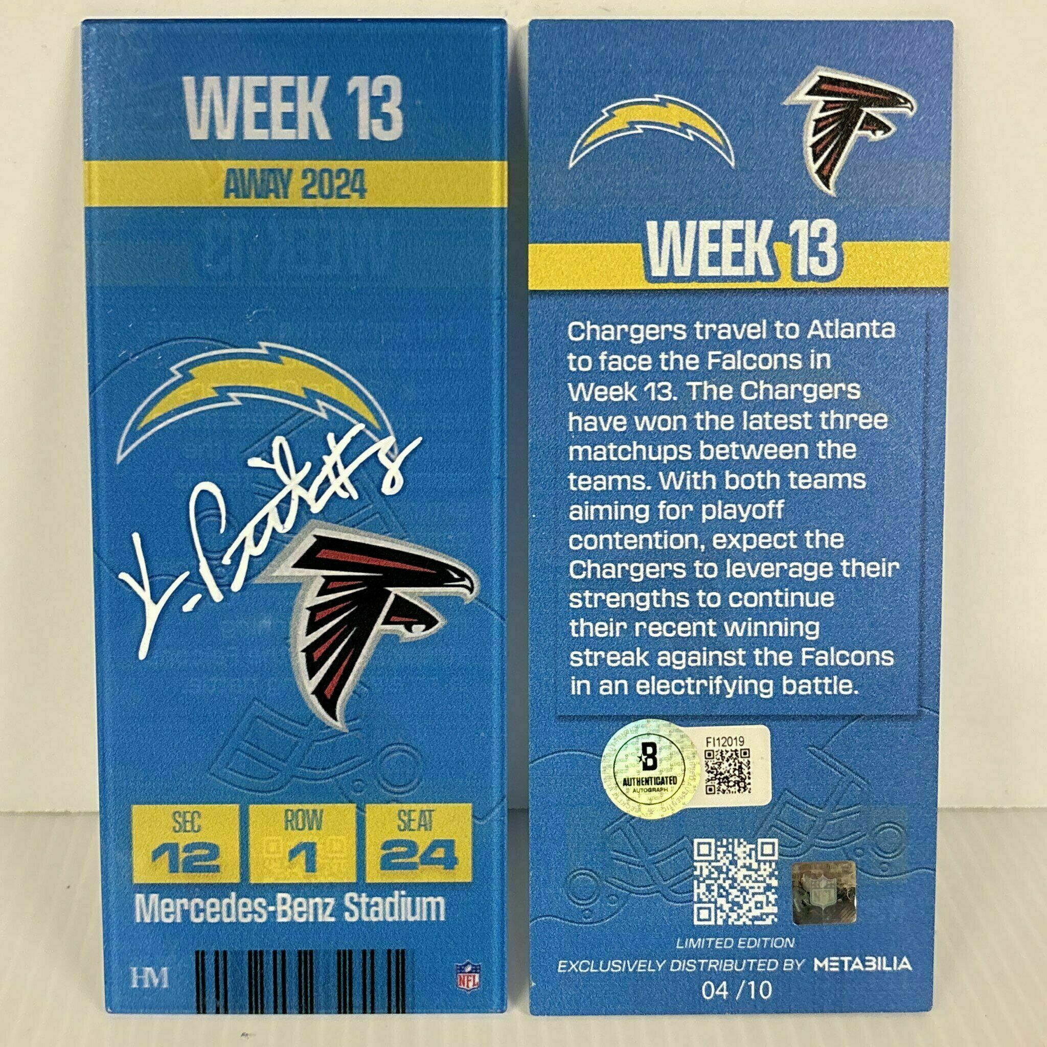 Kyle Pitts Autographed Week 13 Commemorative Ticket
