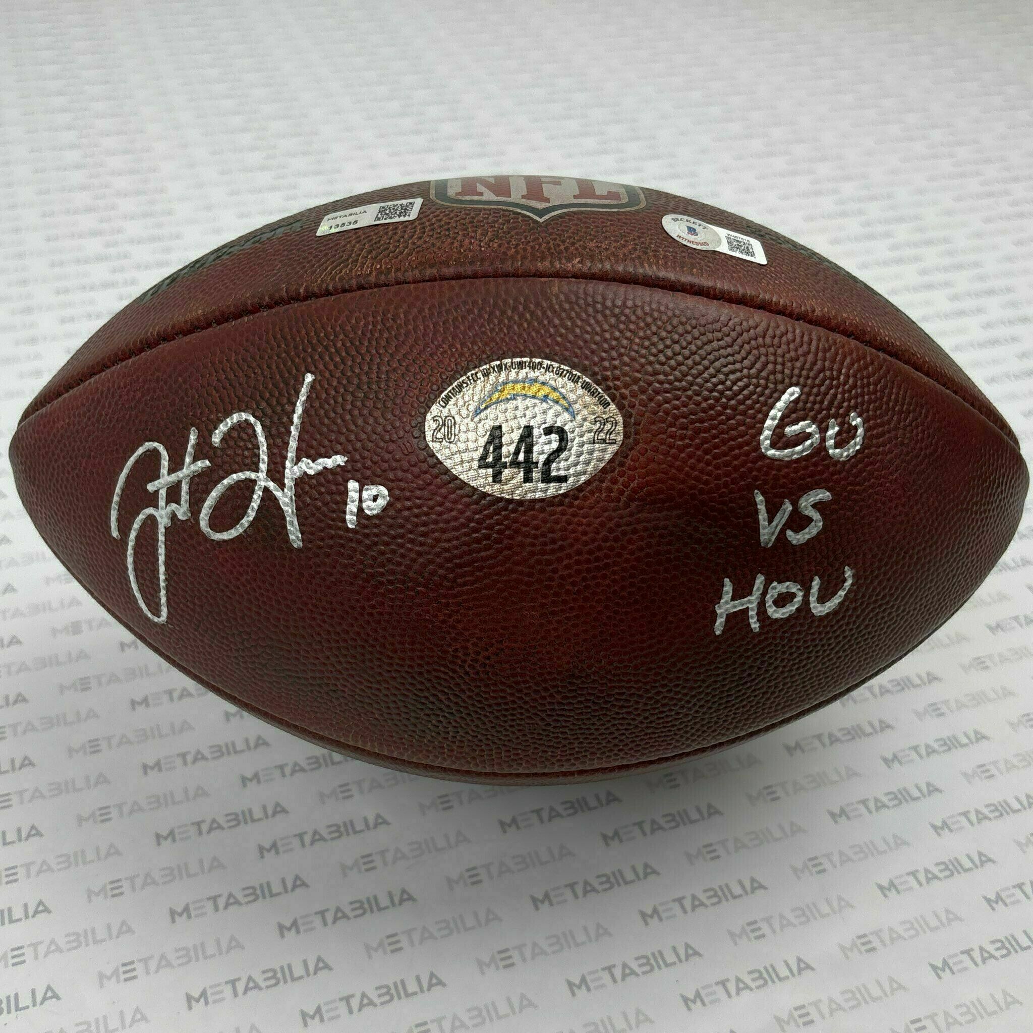 #10 Herbert signed Game-Used Ball #442 vs Texans