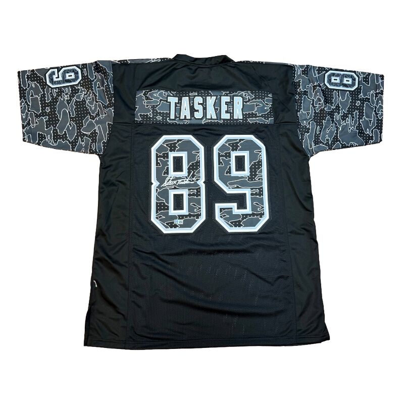 Steve Tasker Signed Pro-Style Black Reflective Jersey