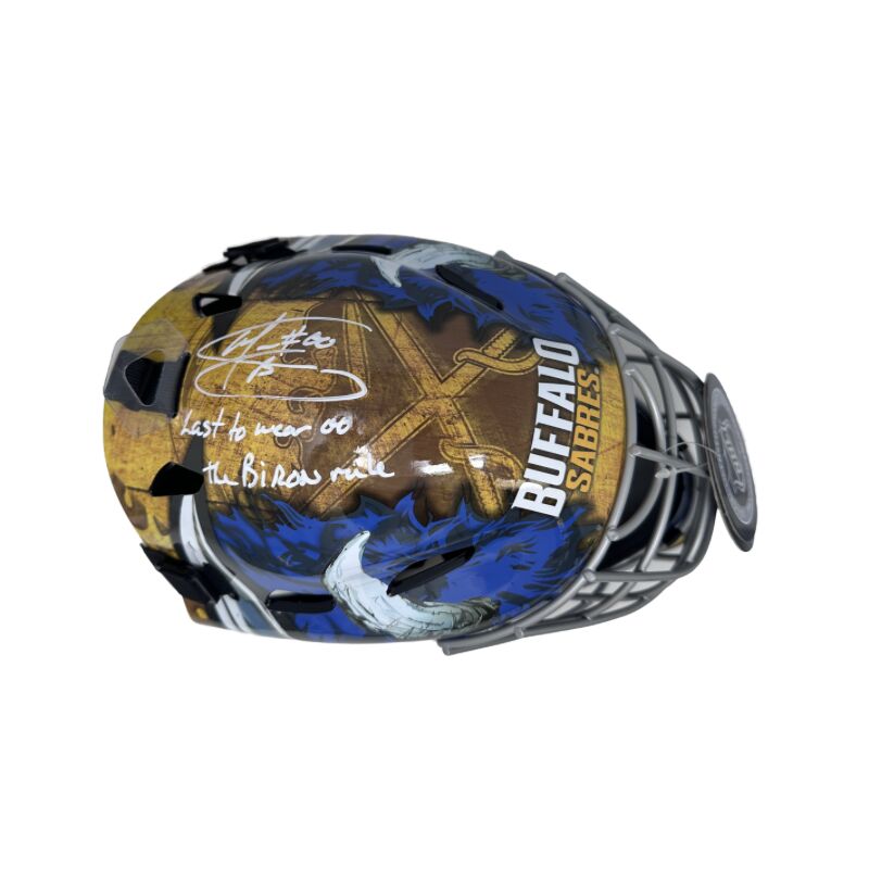 Martin Biron Signed Full Size Goalie Replica Mask with Last to wear 00 and The Biron Rule