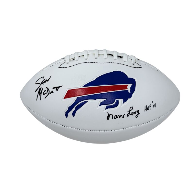 Sean McDermott and Marv Levy Dual Signed White Logo Football