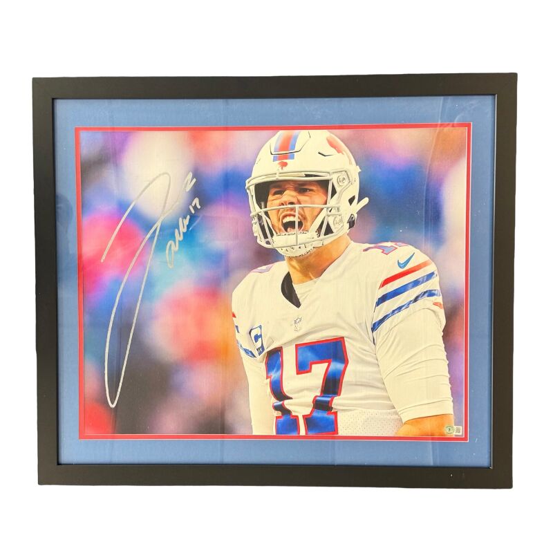 Josh Allen Signed Closeup Screaming in White 16x20 Photo - Professionally Framed