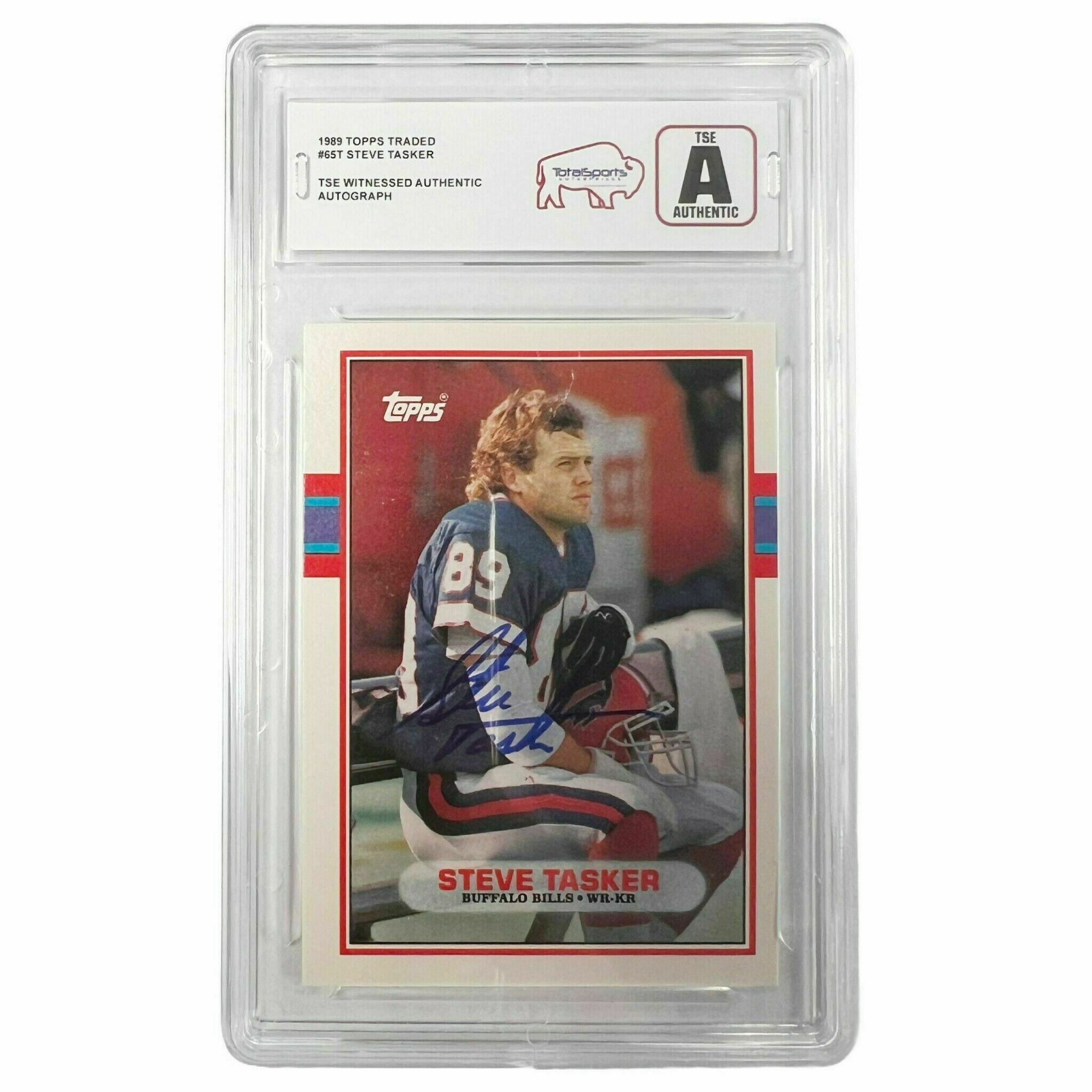 TSE Slabbed: Steve Tasker Signed Buffalo Bills 1989 Topps Player Card #65T