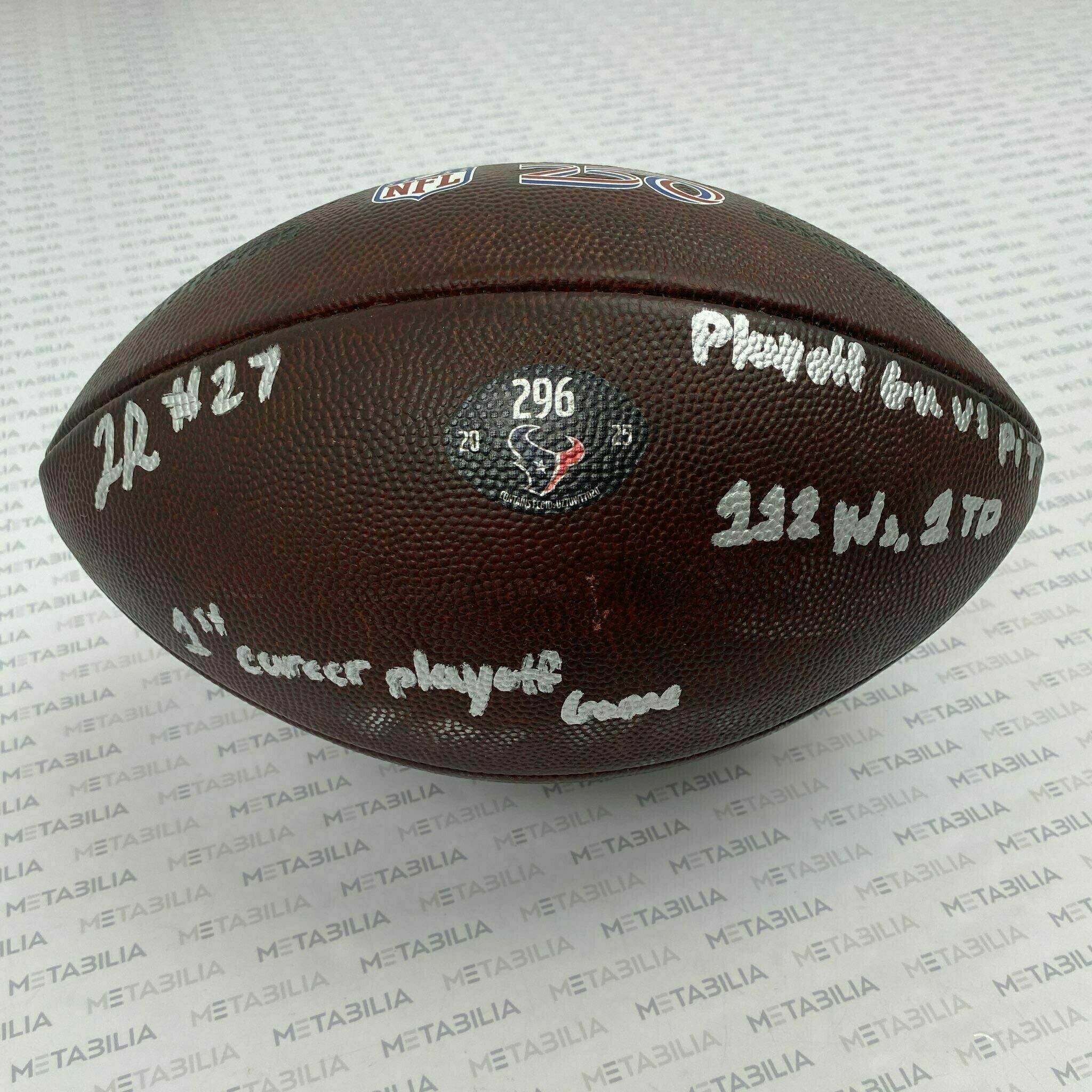 #27 Woody Marks Signed & Inscribed Game-Used PLAYOFF Ball #296 vs PIT