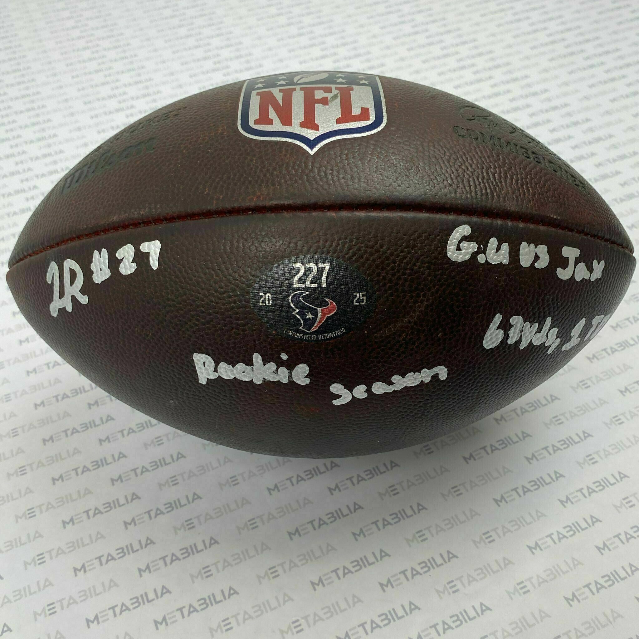 #27 Woody Marks Signed & Inscribed Game-Used Ball #227 vs Jaguars