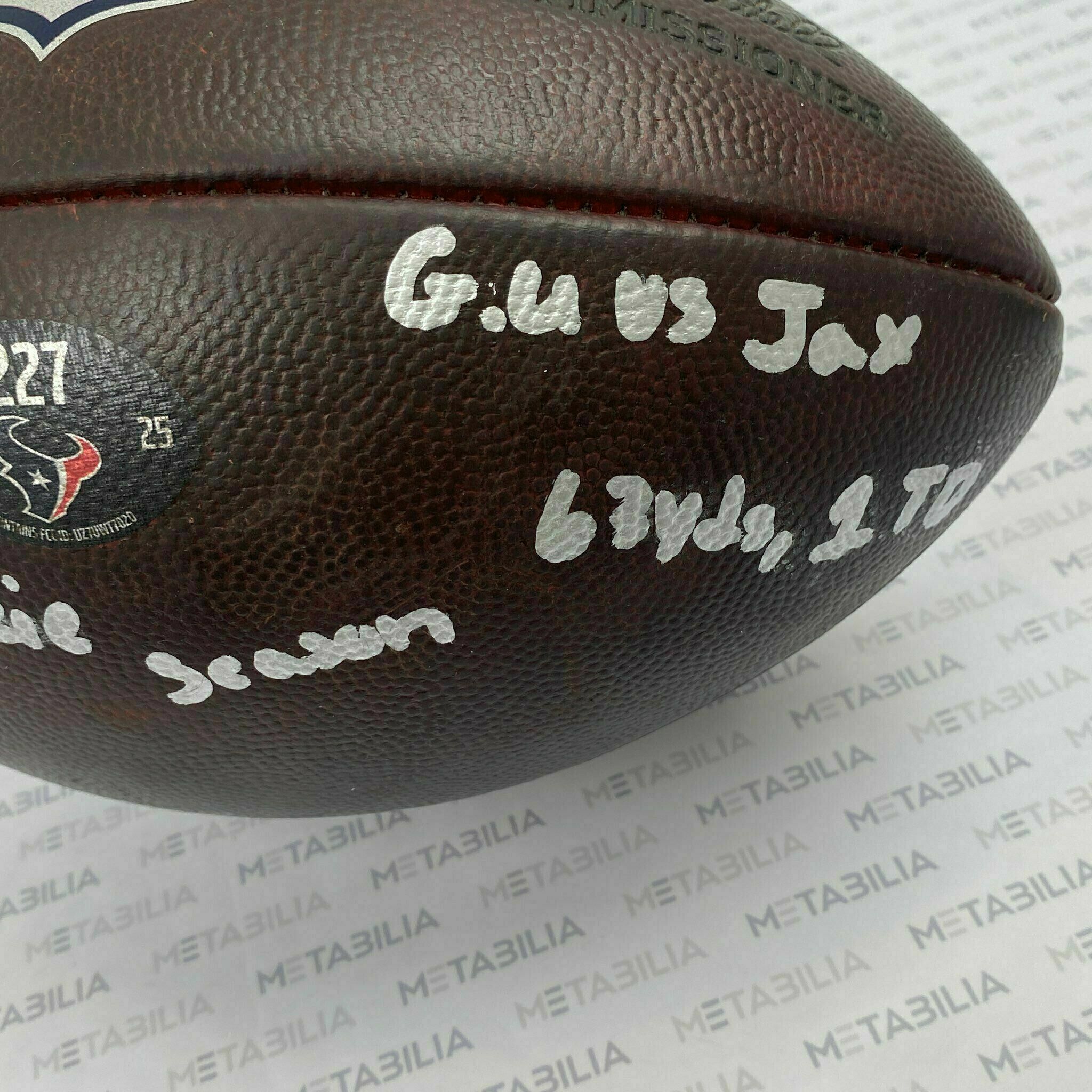 #27 Woody Marks Signed & Inscribed Game-Used Ball #227 vs Jaguars