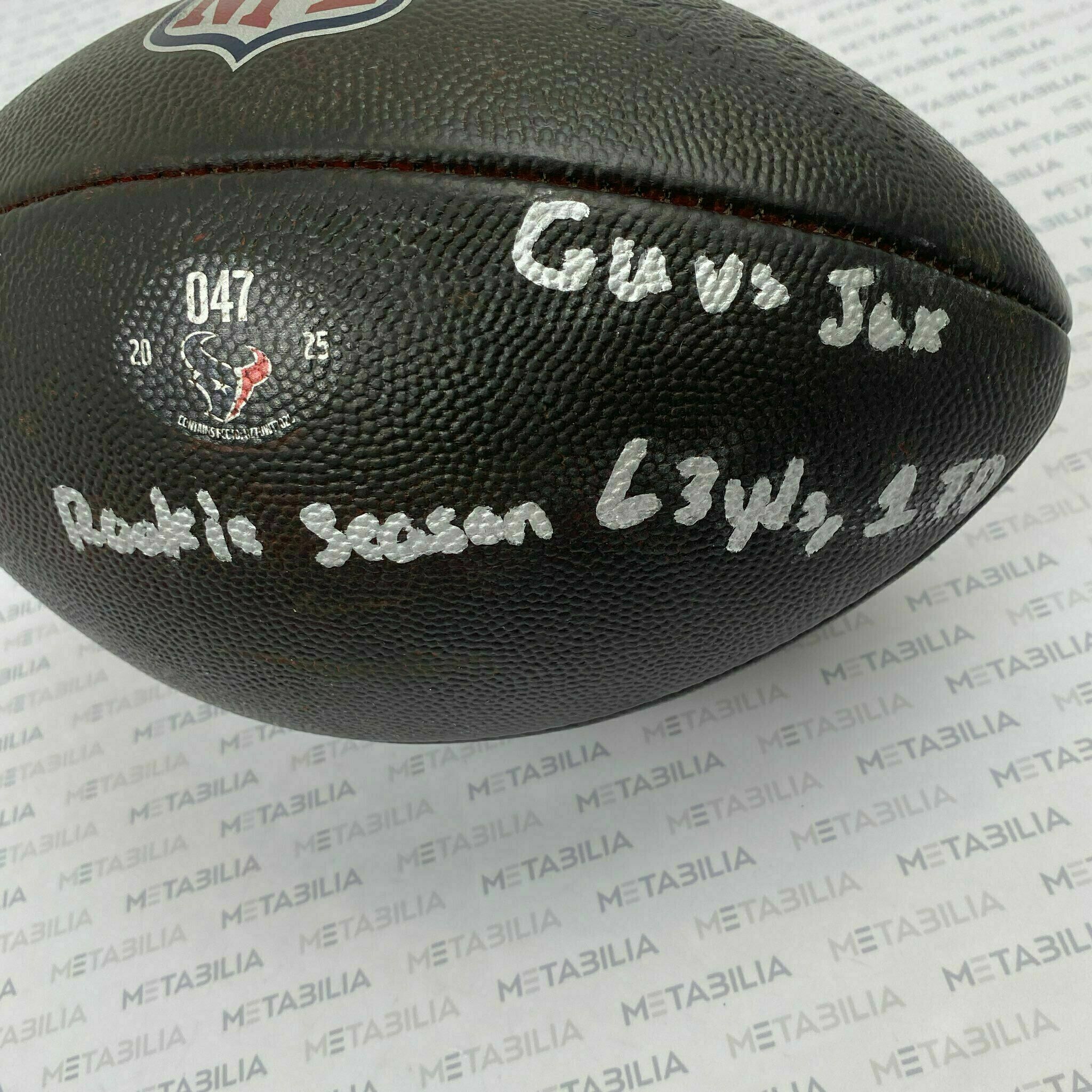 #27 Woody Marks Signed & Inscribed Game-Used Ball #047 vs Jaguars