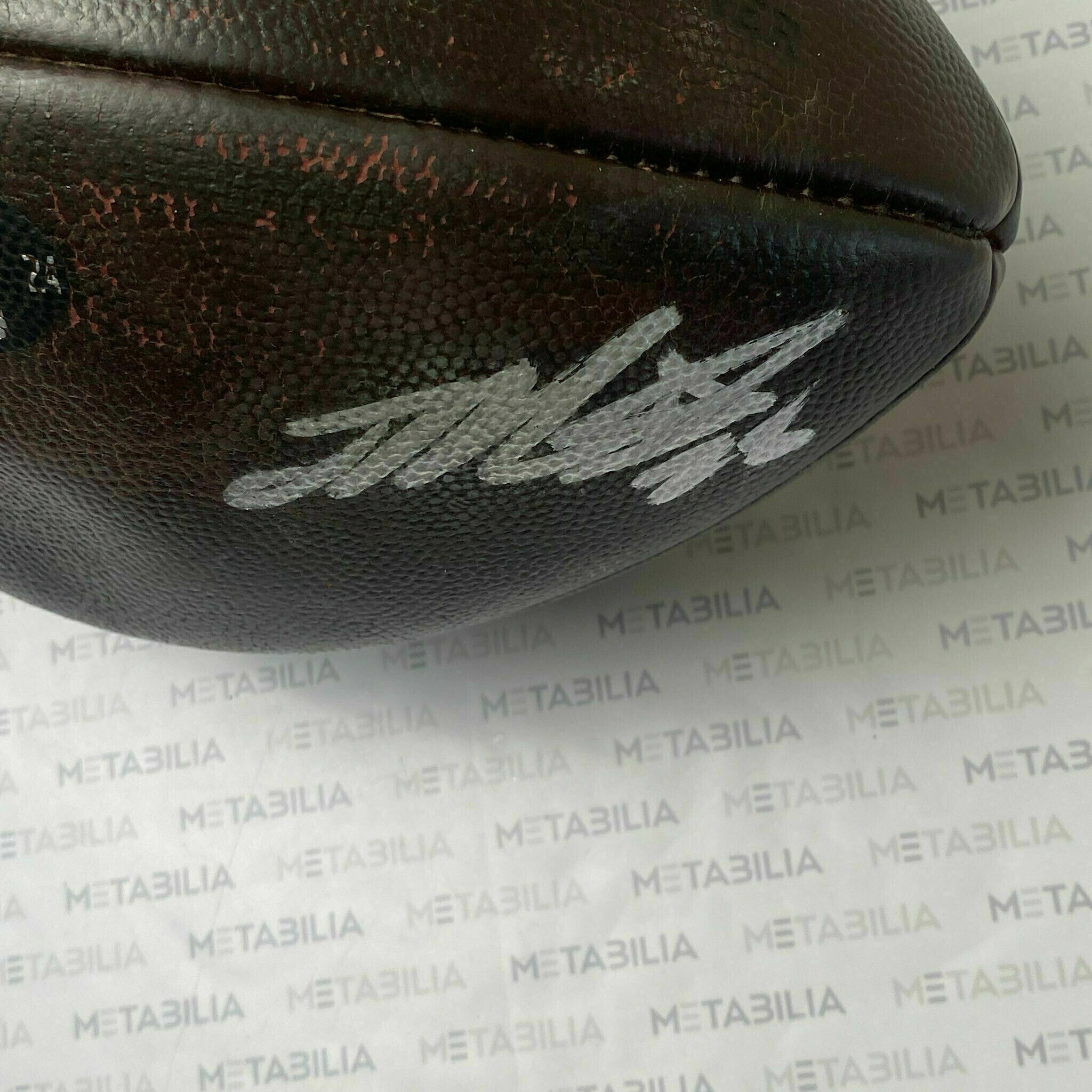 #12 Nico Collins & #28 Joe Mixon Dual Signed Game-Used Ball #036 From 2024-2025 Season