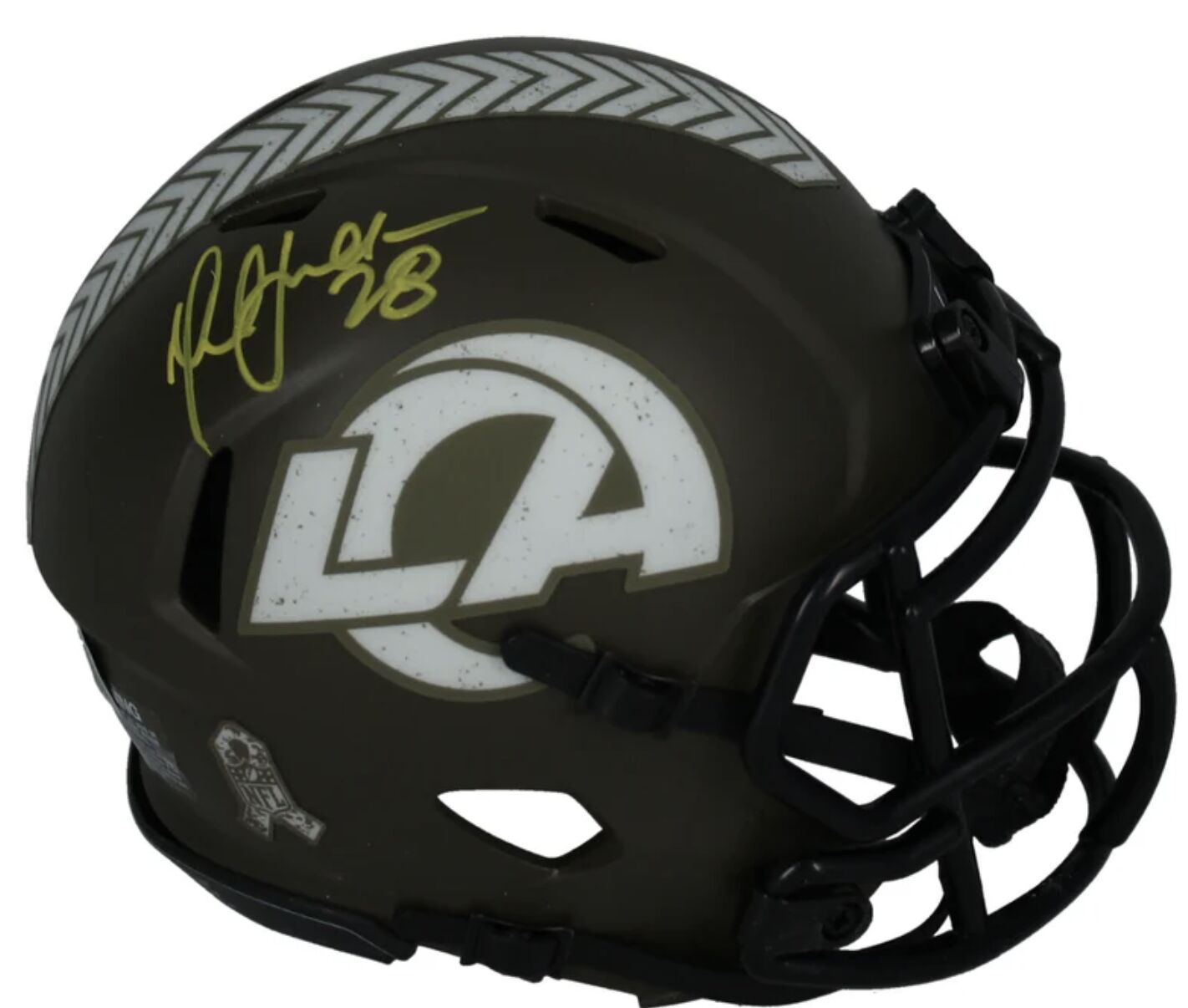 Marshall Faulk Autographed Rams (In Yellow) STS Mini Speed Helmet Beckett