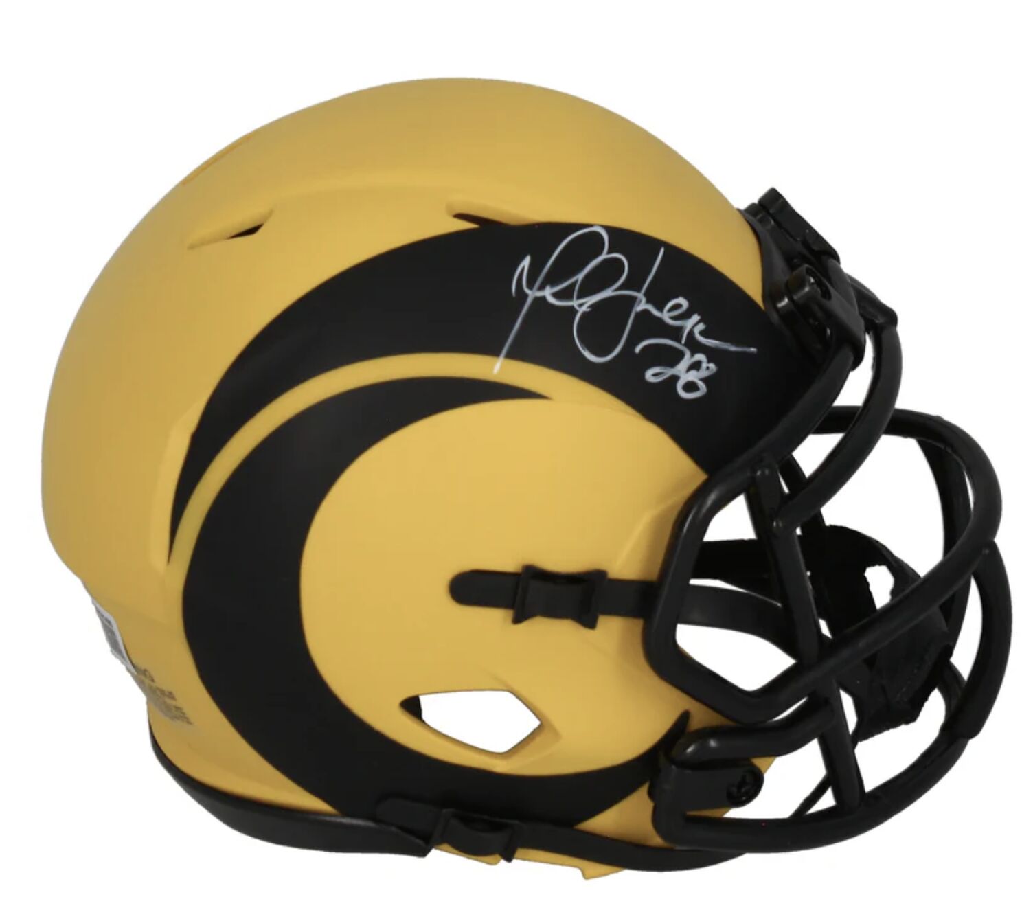 Marshall Faulk Autographed Los Angeles Rams RAVE Mini Speed Helmet Beckett