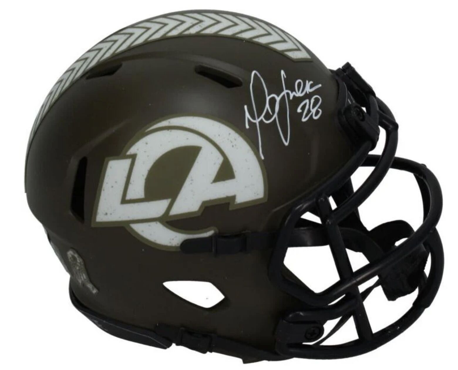 Marshall Faulk Autographed Rams Salute to Service Mini Speed Helmet Beckett