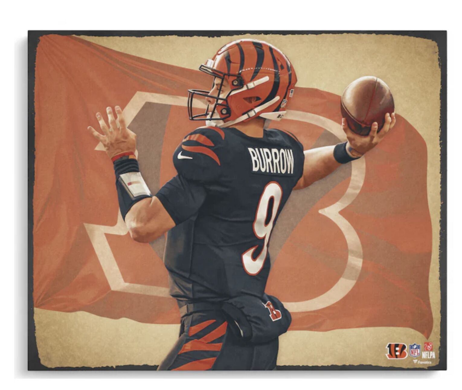 Joe Burrow Cincinnati Bengals Unsigned Artist Brian Konnick 16" x 20" Flag Photo Fanatics