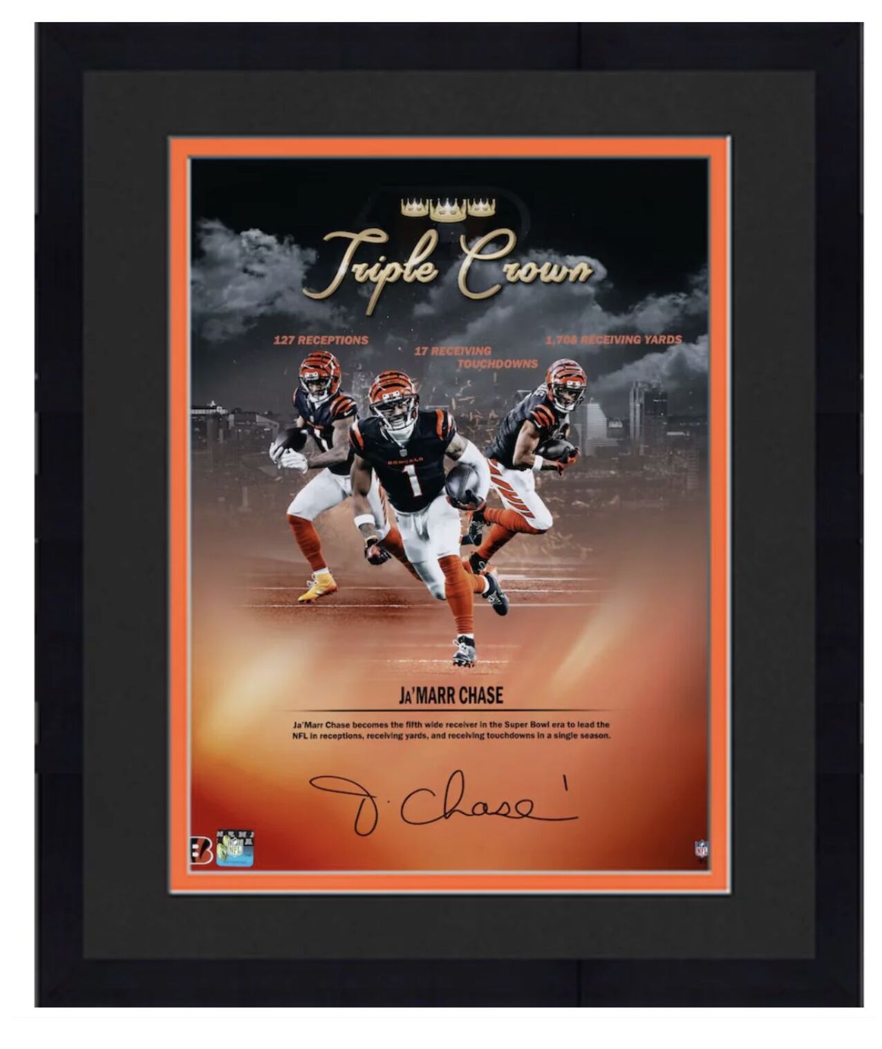 Ja'Marr Chase Autographed Cincinnati Bengals 13"x16" Framed Triple Crown 11" x 14" Photo Fanatics