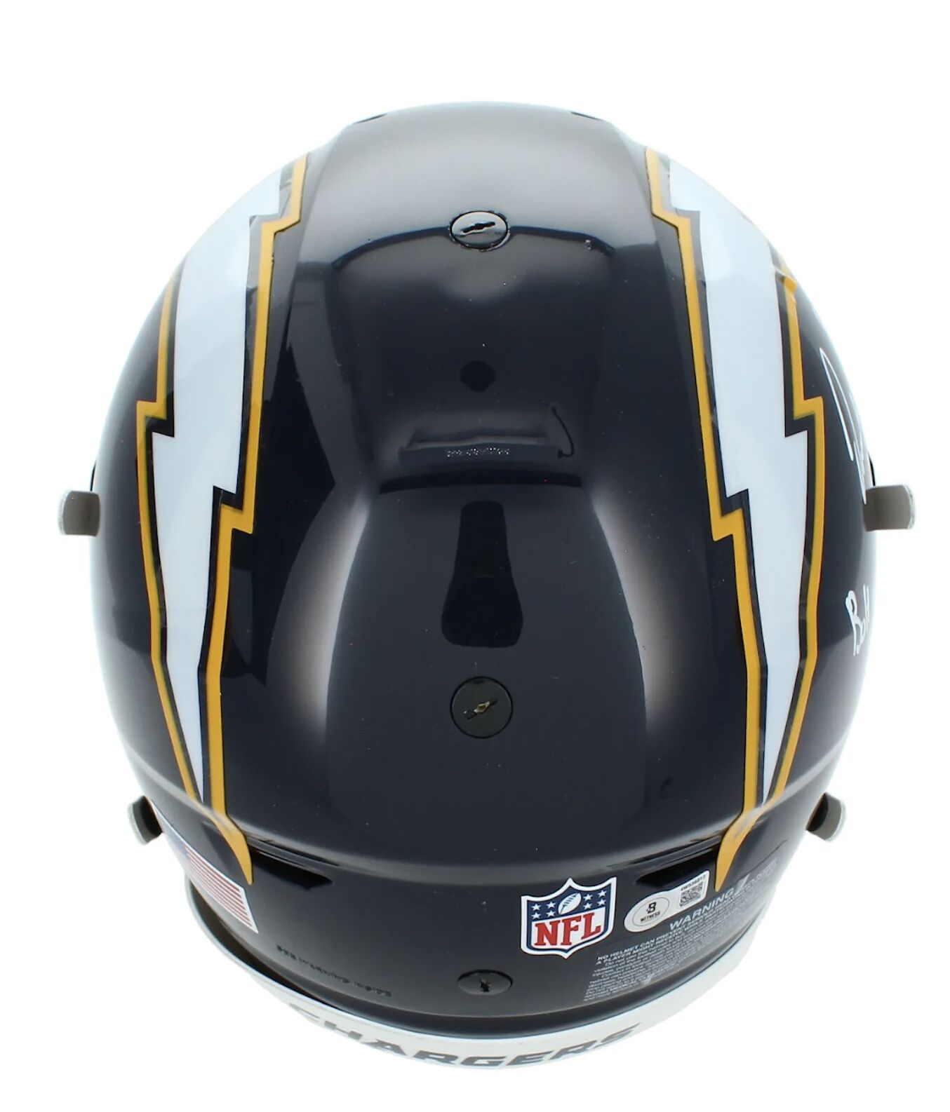 Omarion Hampton Autographed & Inscribed "BOLT UP!" Los Angeles Chargers Navy 2025 Alternate Speedflex Authentic Helmet Beckett