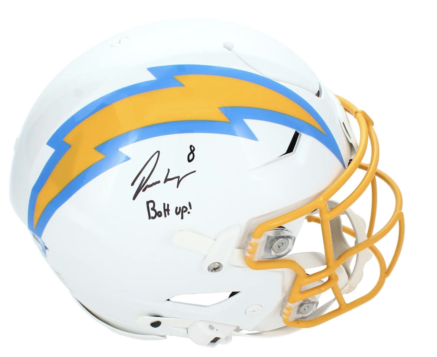 Omarion Hampton Autographed & Inscribed "BOLT UP!" Los Angeles Chargers Speedflex Authentic Helmet Beckett
