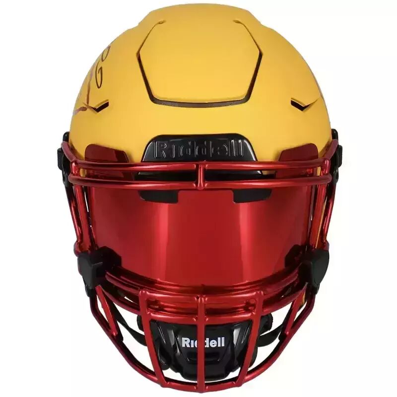 Patrick Mahomes Autographed Kansas City Chiefs Yellow Matte w/ Red Chrome Inlay Visor Speed Flex Authentic Helmet Becket LE 15