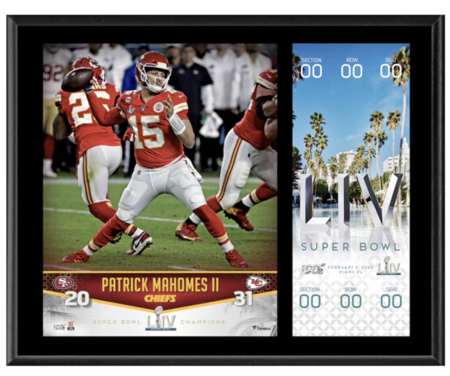 Patrick Mahomes Kansas City Chiefs 12" x 15" SB LIV Sublimated Plaque with Replica Ticket