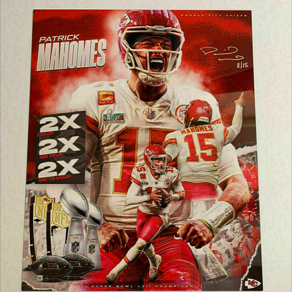Limited Edition #15 Patrick Mahomes Signed 32x25 Metallic Art Piece #8 of 15