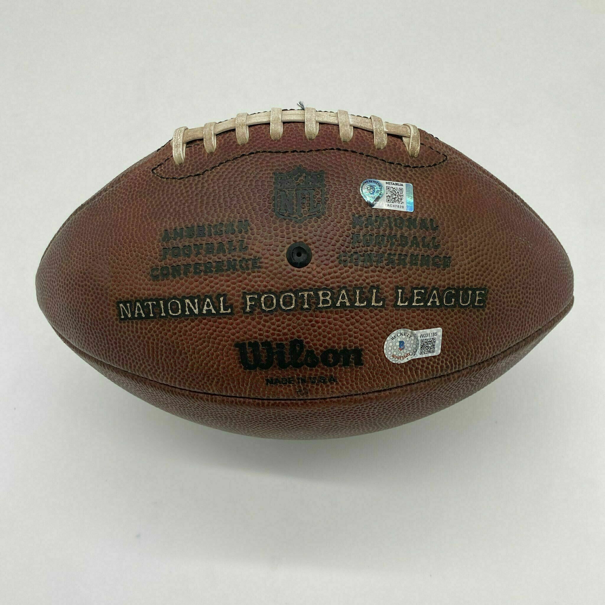 #15 Patrick Mahomes & #87 Travis Kelce Dual Signed Game Used Ball #465 vs Buccaneers