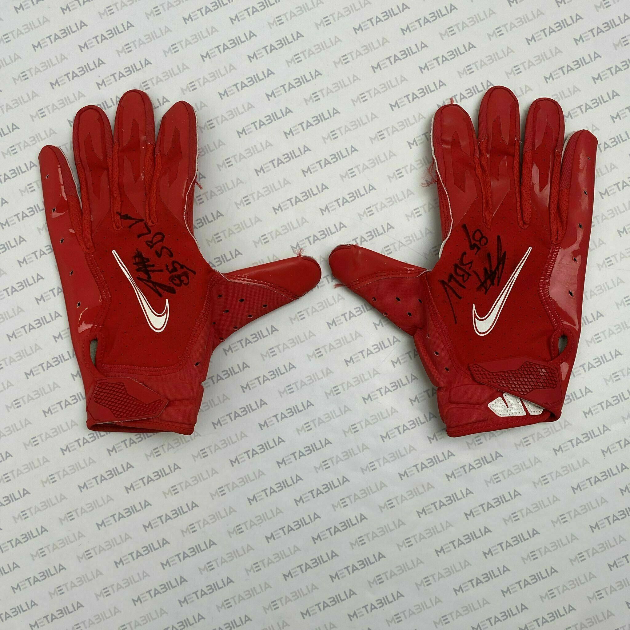 #85 Jaydon Mickens Signed & Inscribed Season-Worn Red Gloves 2020-2021 Season