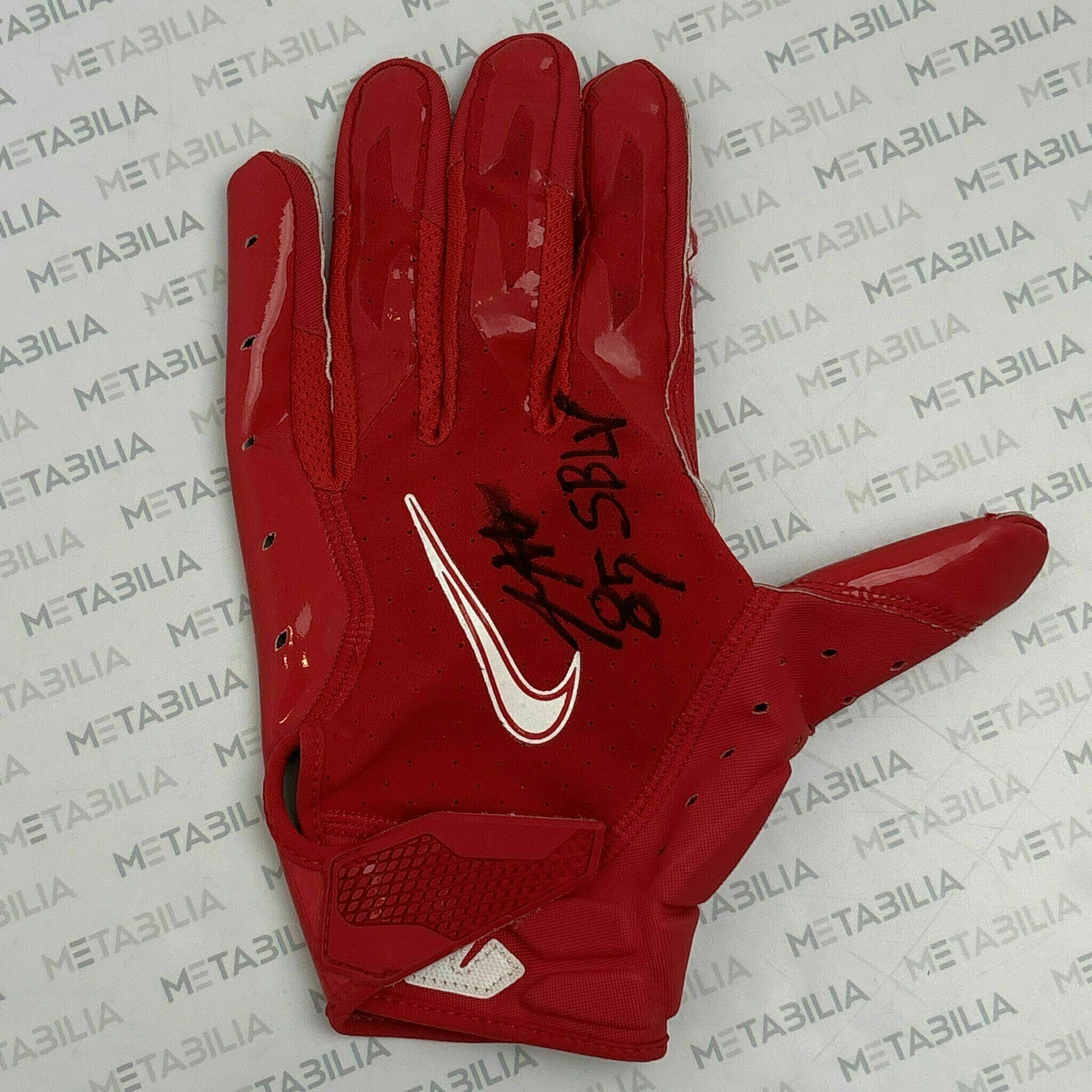 #85 Jaydon Mickens Signed & Inscribed Season-Worn Red Single Left Glove 2020-2021 Season