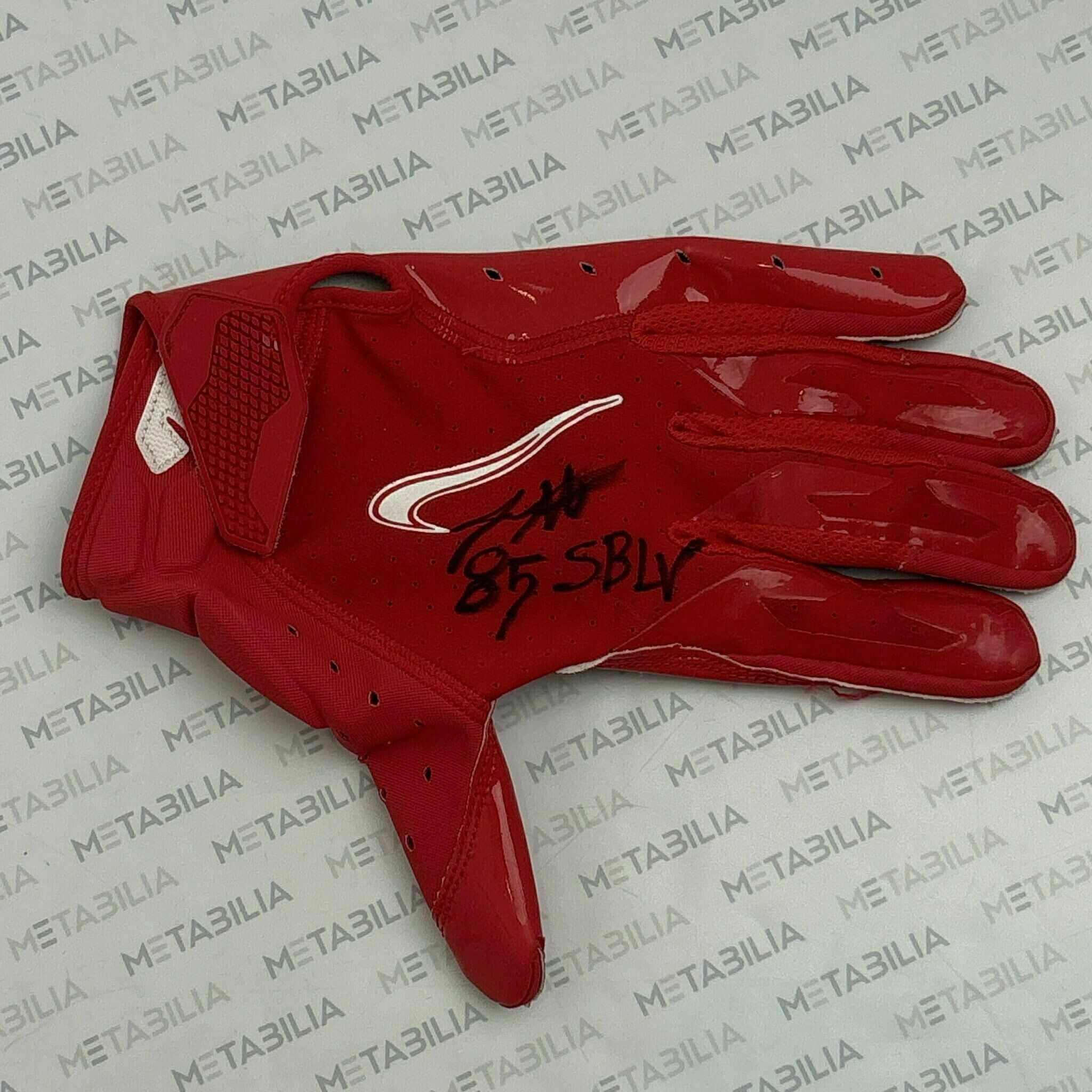 #85 Jaydon Mickens Signed & Inscribed Season-Worn Red Single Left Glove 2020-2021 Season