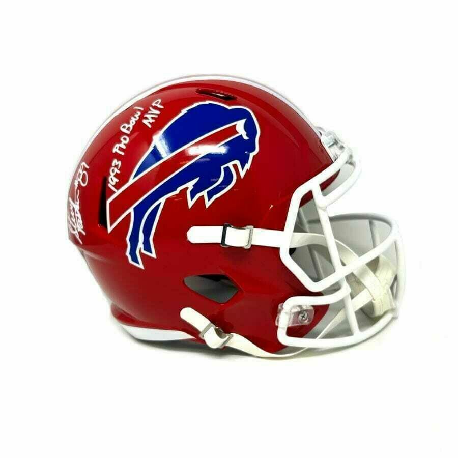 Steve Tasker Signed Full Size Red Throwback Speed Replica Helmet with 1991 Pro Bowl MVP