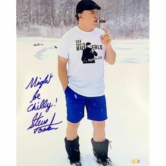Steve Tasker Signed Iconic 2023 Playoff Hype Video Cigar Snow Photo - 16x20 with Might Be Chilly