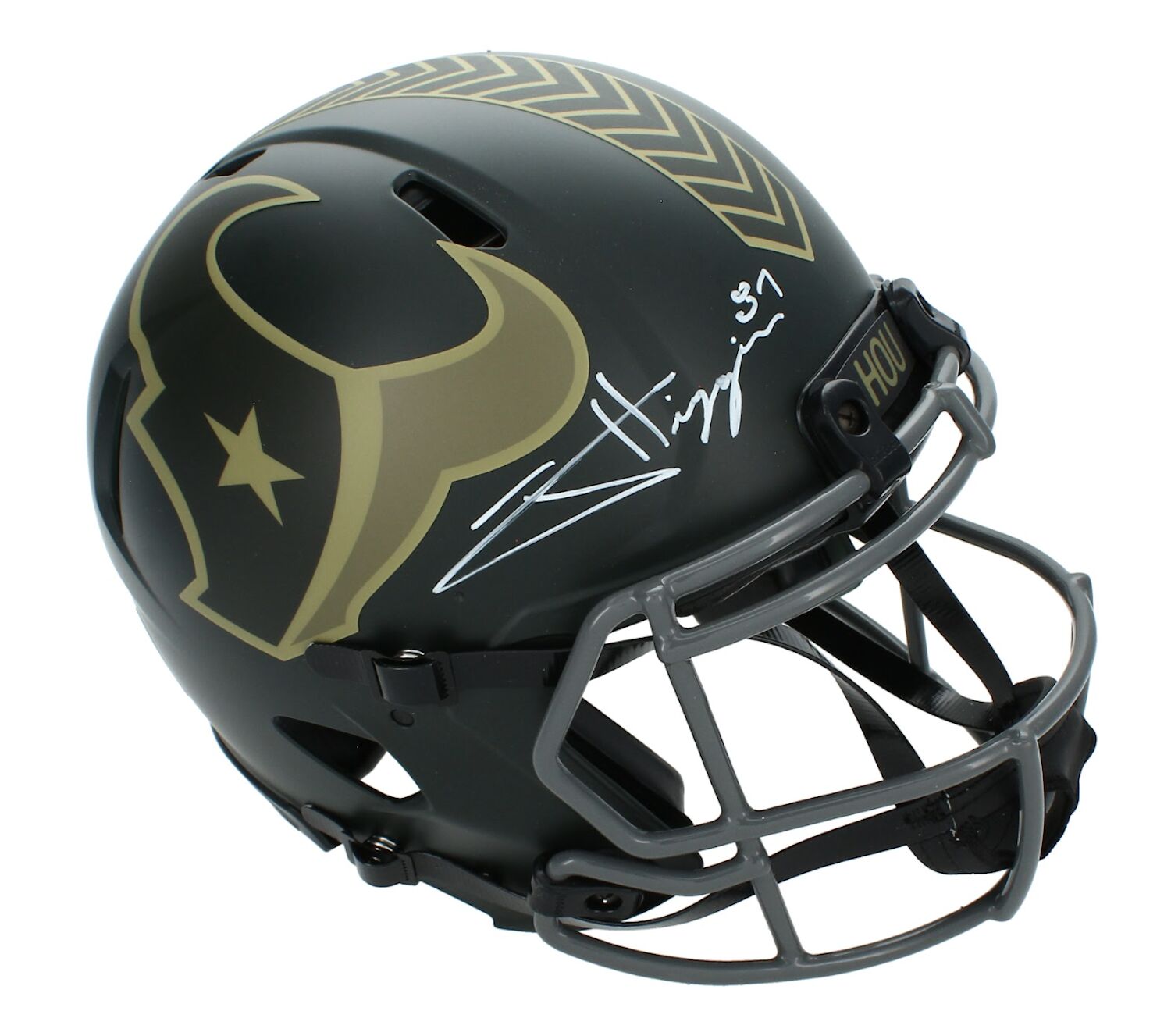 Jayden Higgins Autographed Houston Texans 2025 Salute to Service Speed Authentic Helmet Beckett