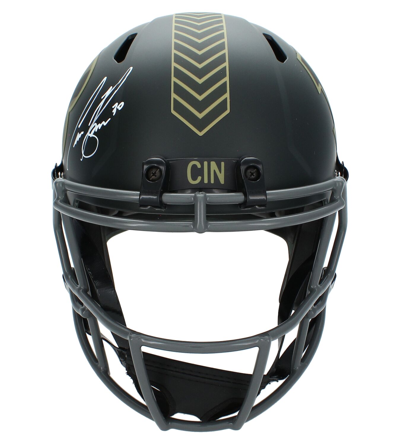 Chase Brown Autographed Cincinnati Bengals 2025 Salute to Service Full Size Replica Helmet Beckett
